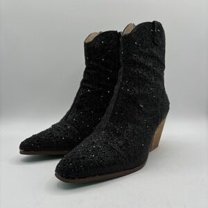 Betsey Johnson Diva Boot Women's Size 9.5 Bootie Full Zip Black Glass Stone